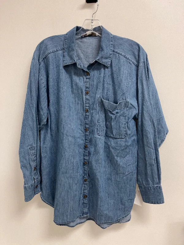 Blouse Long Sleeve By Loft In Blue Denim, Size: M