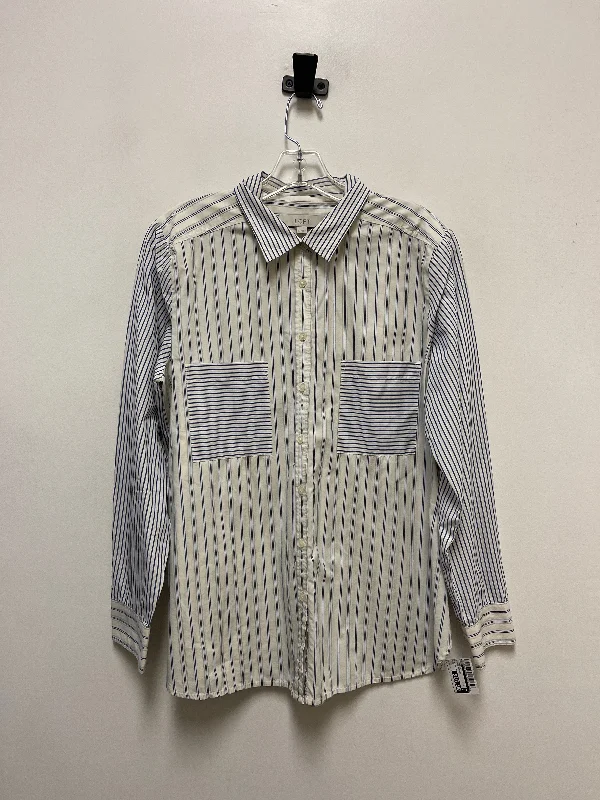 Blouse Long Sleeve By Loft In Striped Pattern, Size: L