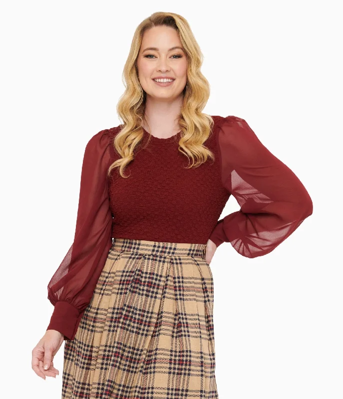 Burgundy Textured Embrace The Journey Woven Blouse