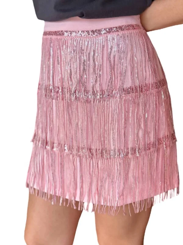 Sequin Fringe Skirt In Pink