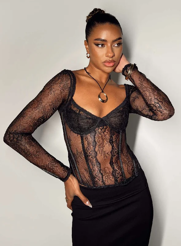 Some Like It Hot Long Sleeve Lace Corset Black