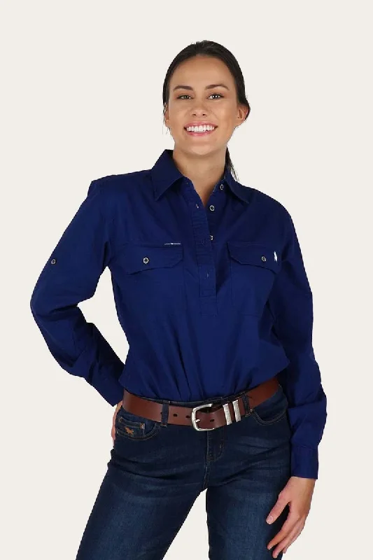 Pentecost River Womens Half Button Work Shirt - Navy