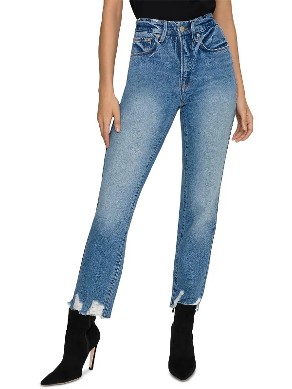 Womens Denim High Rise Straight Leg Jeans