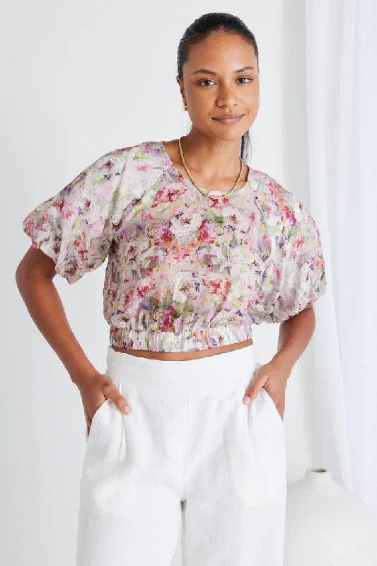 Ayres Monet Floral Puff Sleeve Crop Top