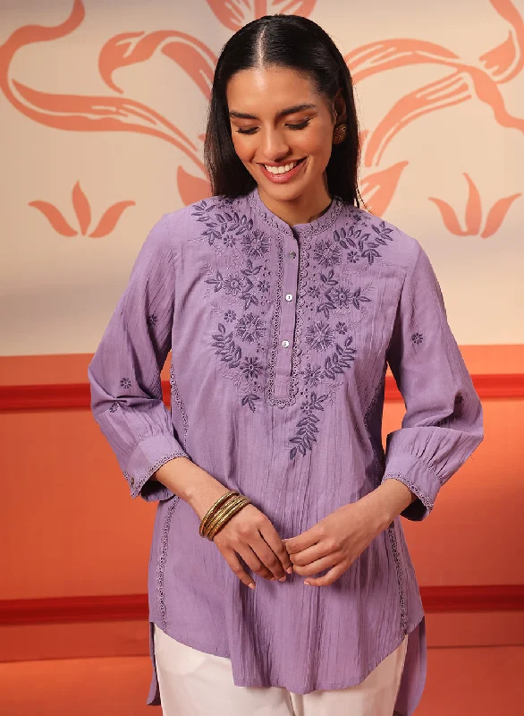 Safia Mauve Embroidered Georgette Top for Women