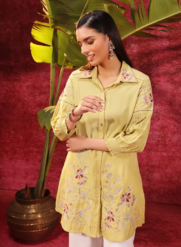 Suhani Apple Green Embroidered Viscose Satin Tunic for Women