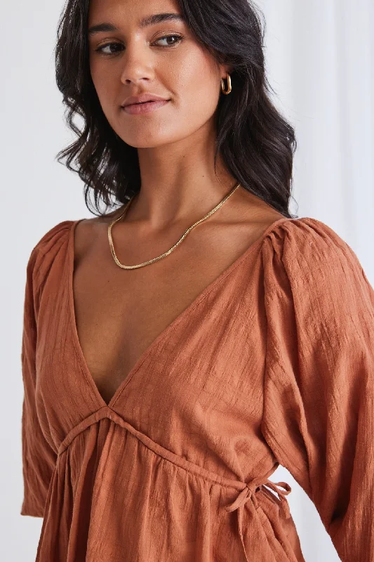 Wilding Terracotta Texture Swing Deep V Top