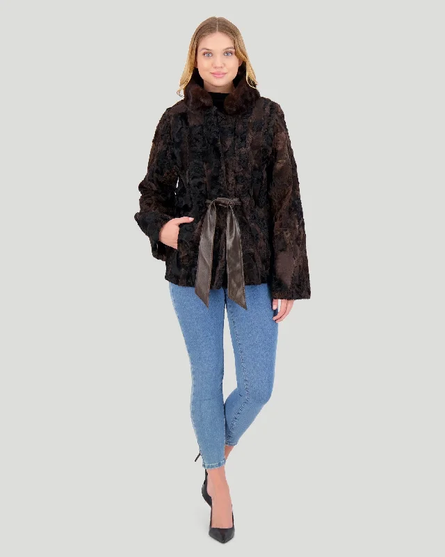 Lamb Jacket with Mink Stand Collar