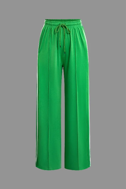 Side Stripe Drawstring Wide-Leg Pants