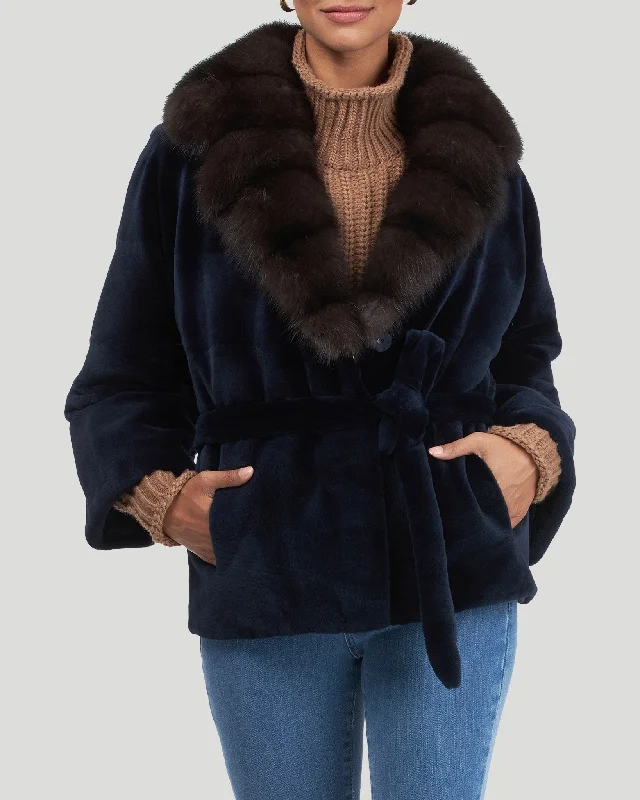 Sheared Mink Jacket with Sable Collar and Belt