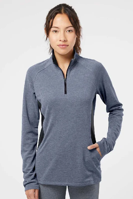 Adidas Womens UPF 50+ 1/4 Zip Sweatshirt - Heather Collegiate Navy Blue/Carbon Grey