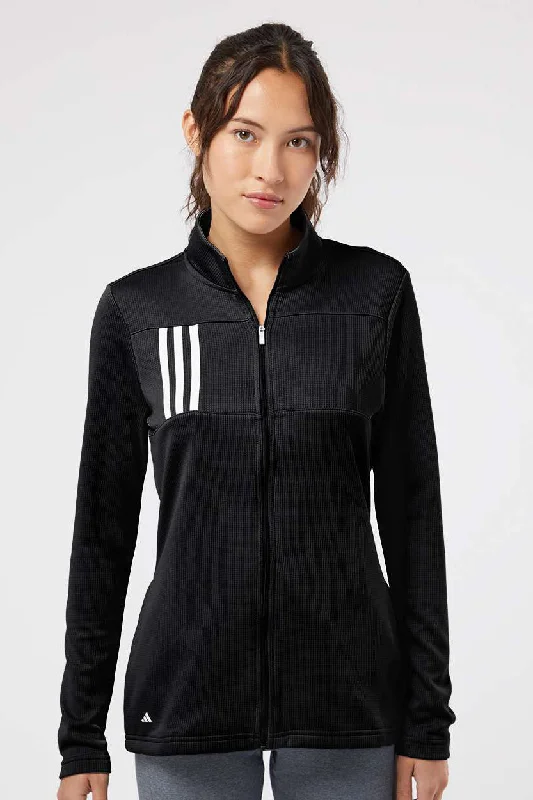 Adidas Womens 3 Stripes Double Knit Moisture Wicking 1/4 Zip Sweatshirt - Black