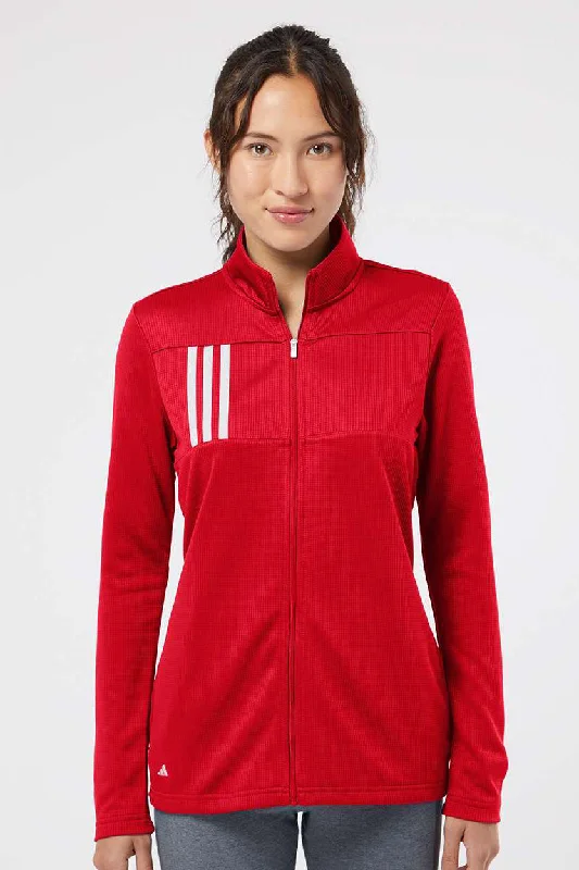 Adidas Womens 3 Stripes Double Knit Moisture Wicking 1/4 Zip Sweatshirt - Team Collegiate Red/Grey