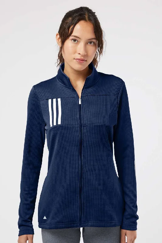 Adidas Womens 3 Stripes Double Knit Moisture Wicking 1/4 Zip Sweatshirt - Team Navy Blue/Grey