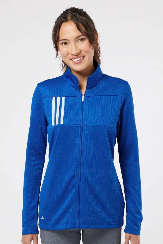 Adidas Womens 3 Stripes Double Knit Moisture Wicking 1/4 Zip Sweatshirt - Team Royal Blue/Grey