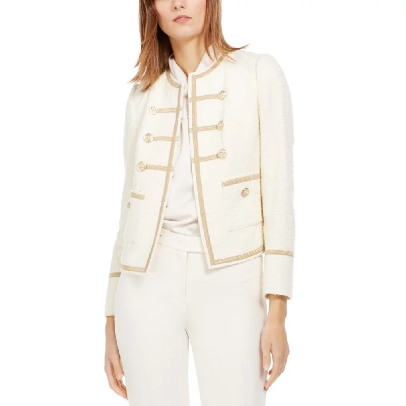 Anne Klein Women's Braided Trim Double Breasted Military Jacket White Size 4