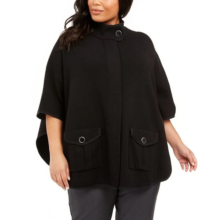 Anne Klein Women's Plus Mock Neck Cape Jacke Black Size 1X