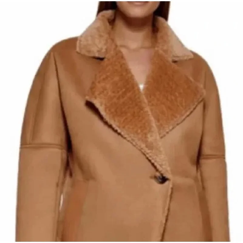 Calvin Klein Women's Faux Shearling Coat Brown Size Medium