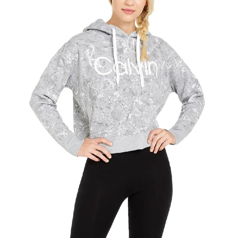 Calvin Klein Women's Performance Cobra Print Fleece Hoodie Gray Size XX-Large