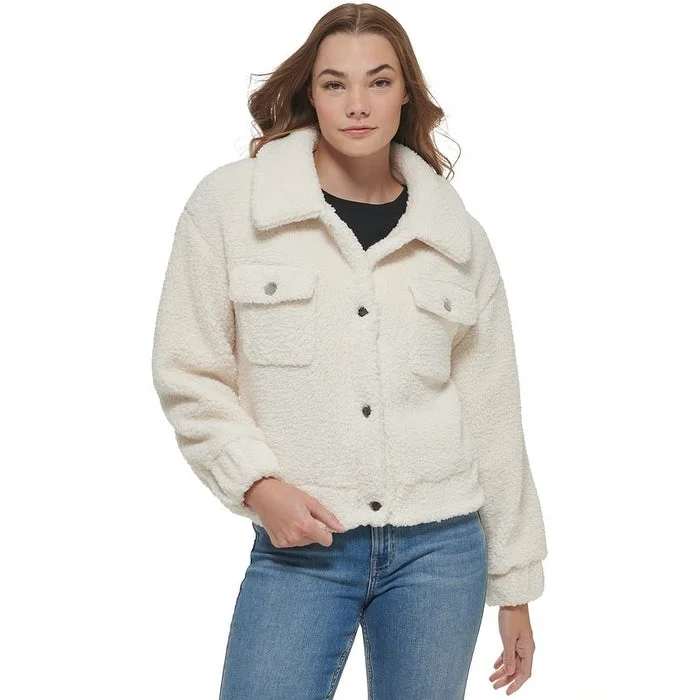 Calvin Klein Women's Snap Front Sherpa Jacket White Size X-Large