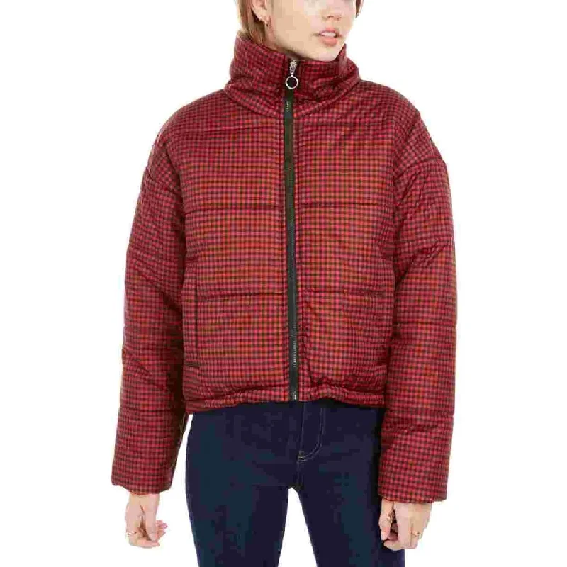 Celebrity Pink Junior's Plaid Puffer Coat Red Size X-Small