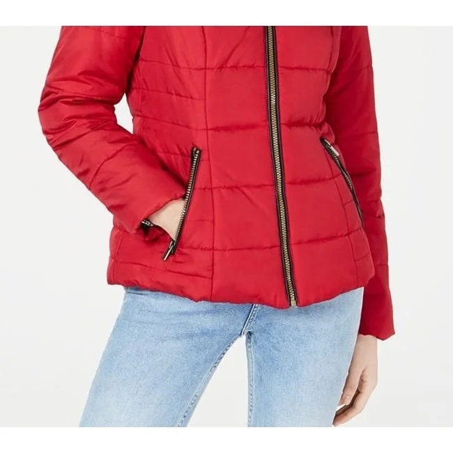 Celebrity Pink Juniors’ Puffer Coat With Faux Trim Hood Red Size Medium