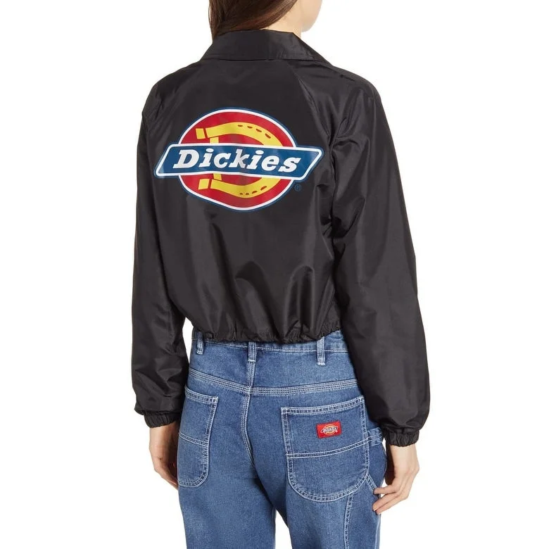 Dickies Women's Logo Crop Windbreaker Jacket Black Size X-Large