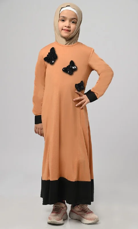 Girl'S Modest Muslim Sand Everyday Wear Abaya