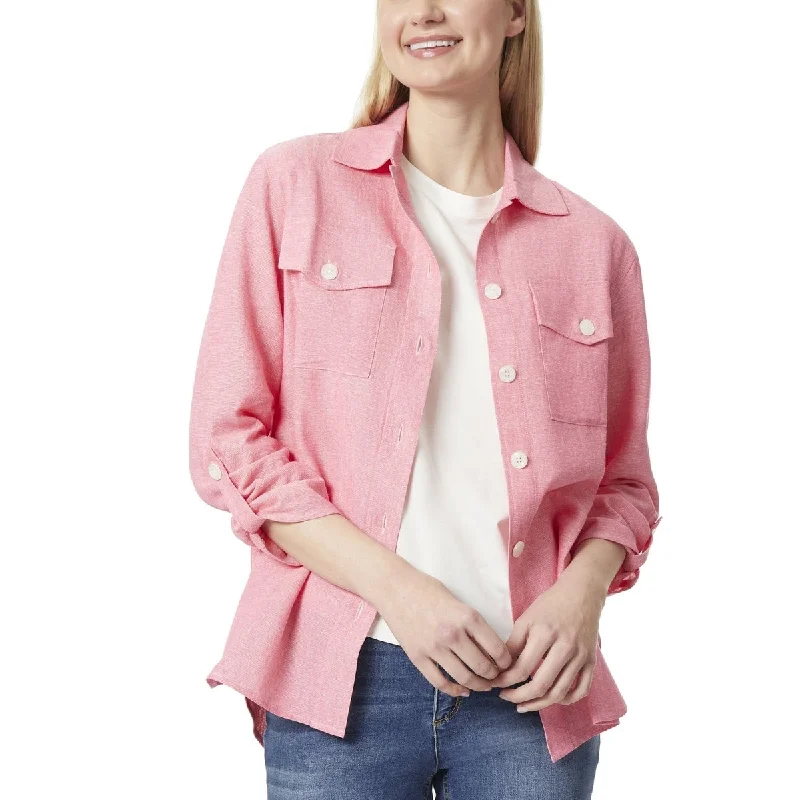 Jones New York Women's Shacket With Rolled Tab Jacket Pink Size Medium