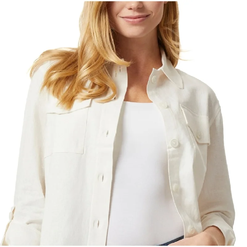 Jones New York Women's Shacket With Rolled Tab Jacket White Size X-Large