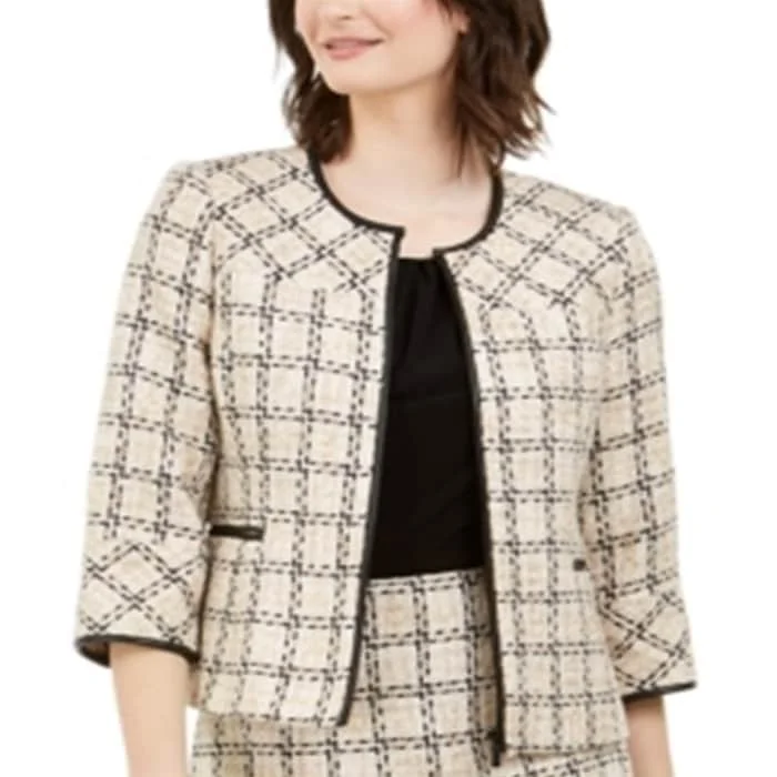 Karl Lagerfeld Paris Women's Checked Tweed Jacket Brown Size 6