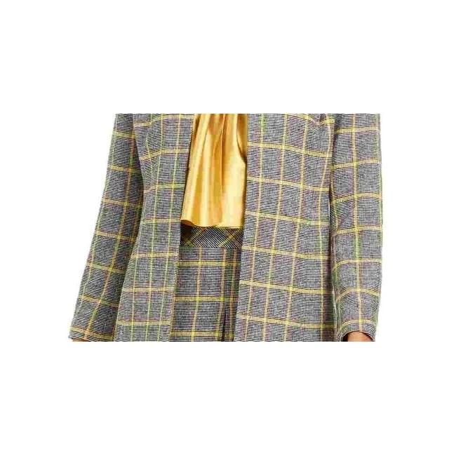 Kasper Women's Black Open Front Plaid Wear To Work Jacket Yellow Size 6