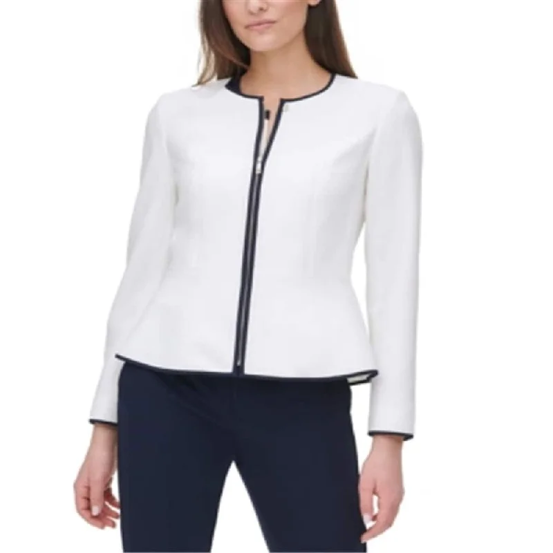 Tommy Hilfiger Women's Contrast Trim Zip Front Jacket White Size 10