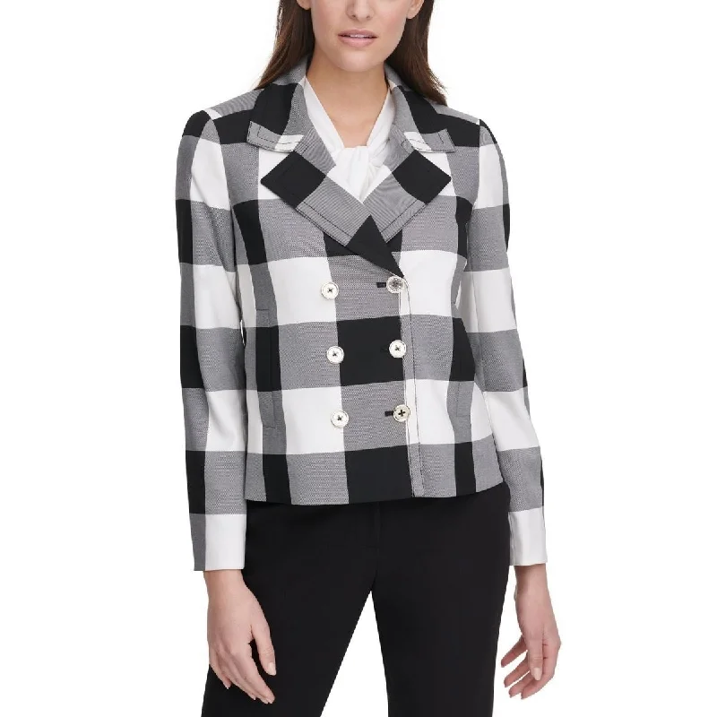 Tommy Hilfiger Women's Double Breasted Gingham Jacket Black Size 8