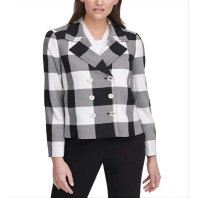 Tommy Hilfiger Women's Double Breasted Gingham Jacket Black-White Size 0