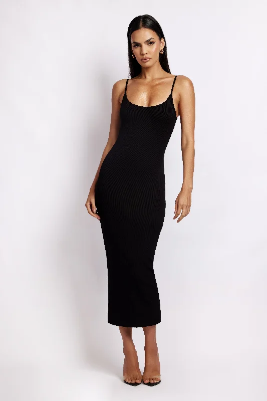 Alexis Ribbed Cami Midi Dress - Black