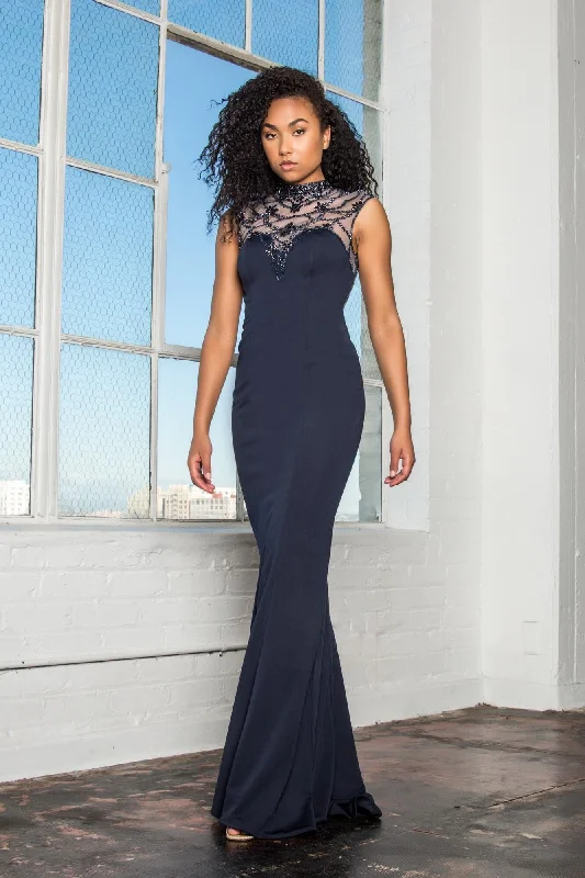 Prom Formal Dress Beaded High Neck Evening Gown