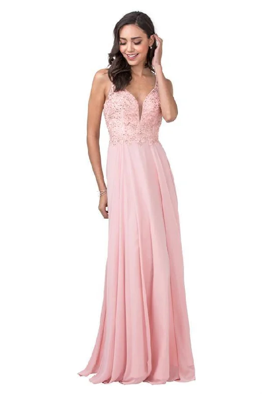 Long Formal Beaded Appliques Evening Prom Dress