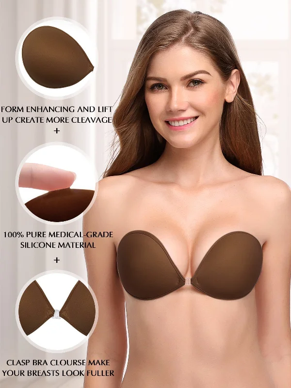 Adhesive Push-up Reusable Self Silicone Bra Coffee Brown