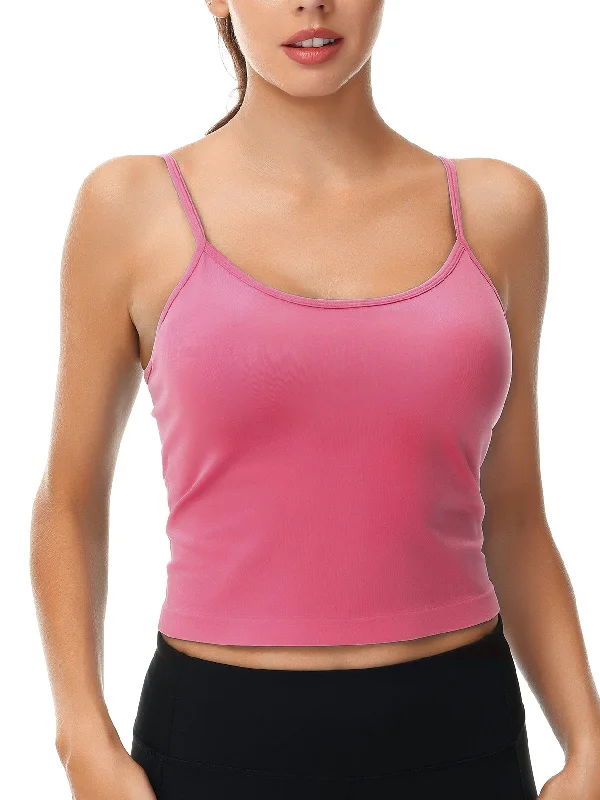 Pullover  Camisole Removeble Pad Adjustable Strap Yoga Bra Peach Red