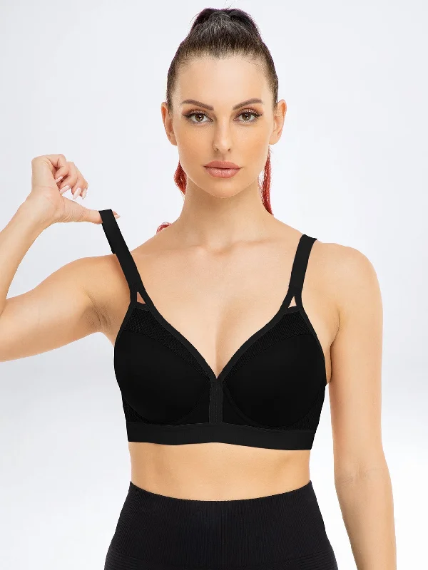 V Neck Full Figure Running Workout Bras Black