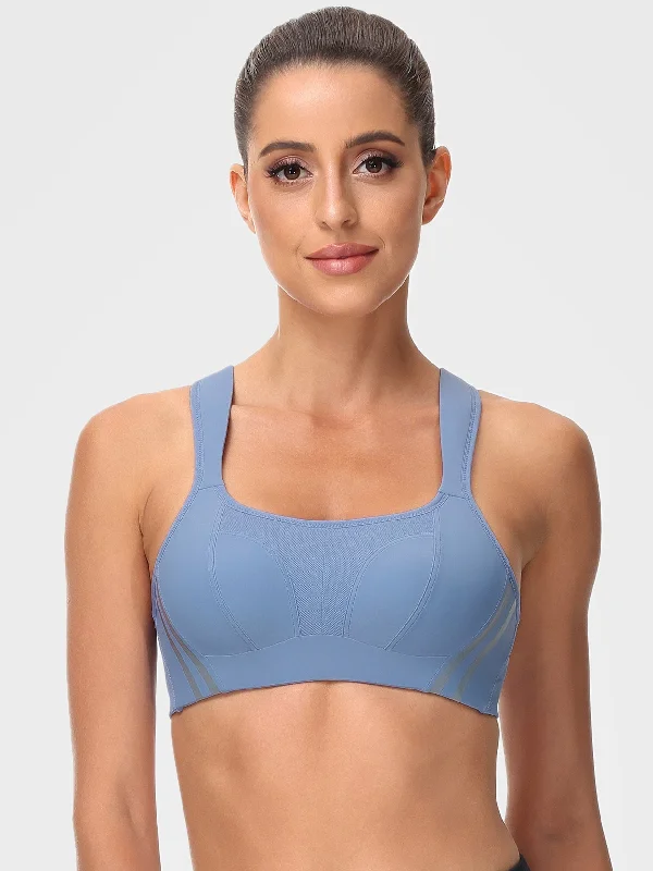 Wirefree Reflective Stripe Bras Plus Size Grey Blue