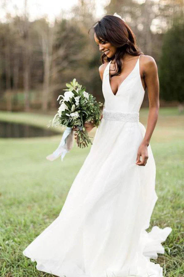 A Line Wedding Dresses With Beads