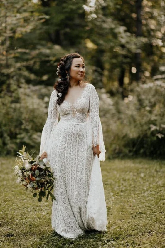 Long Sleeve Lace Fashion Wedding Dress Sexy Custom Made Bride Dress