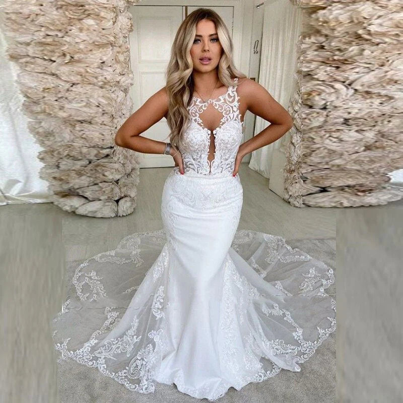 Mermaid Backless Wedding Dresses With Applique