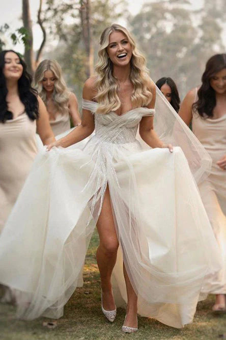 Off the Shoulder Wedding Dresses Sweetheart Beach Bride Dresses